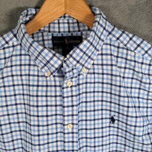 Ralph Lauren Button-Down Shirt 100% Cotton Boys XL (18-20) Blue Check